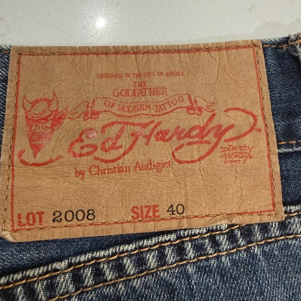 Ed Hardy Lot 2008 Mens Dragon Embroidered Jeans Blue Denim Size 40x32 Y2K